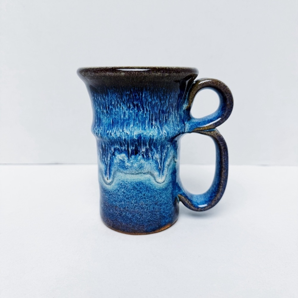 Handmade Blue Reactive Drip Glaze Studio Art Mug